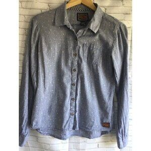 Volcolm Jeans Light Blue White Speckle Polka Dot Pocket Button Down Top Sz Small